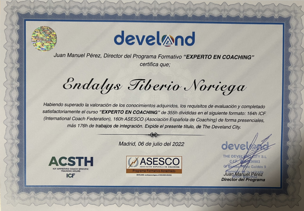 Certificación Coach Endalys Tiberio